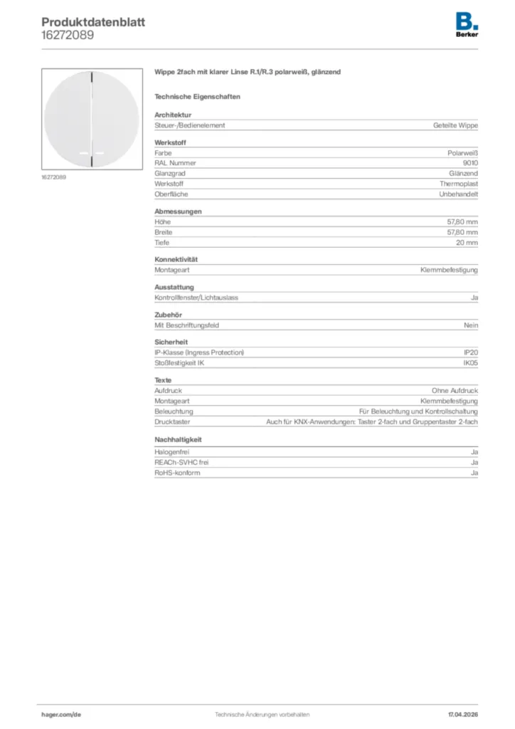 Bild Berker Produktdatenblatt 16272089 | Hager Deutschland