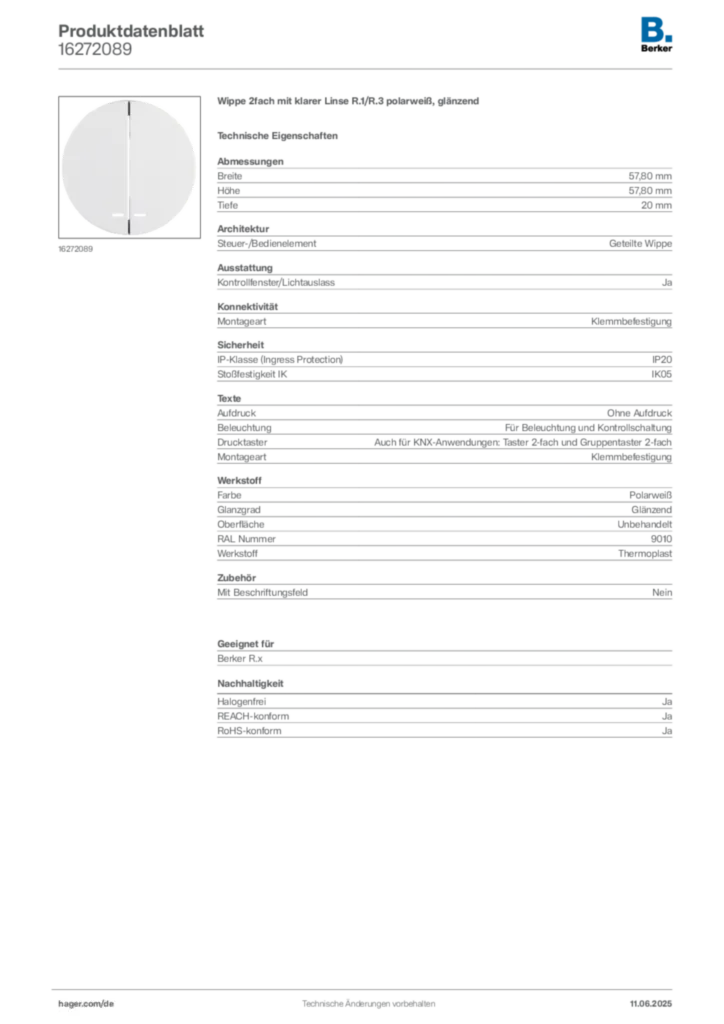 Berker Produktdatenblatt 16272089