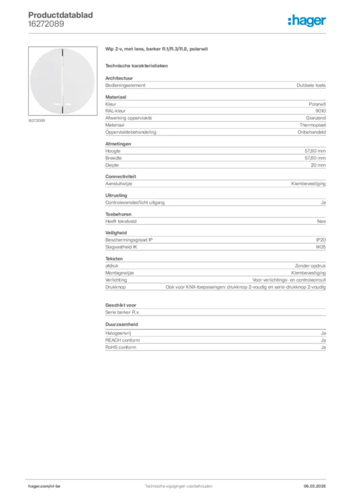 Afbeelding Hager Productdatablad 16272089 | Hager Belgium