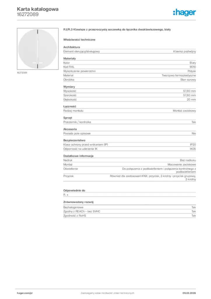 Zdjęcie Hager Karta katalogowa 16272089 | Hager Polska