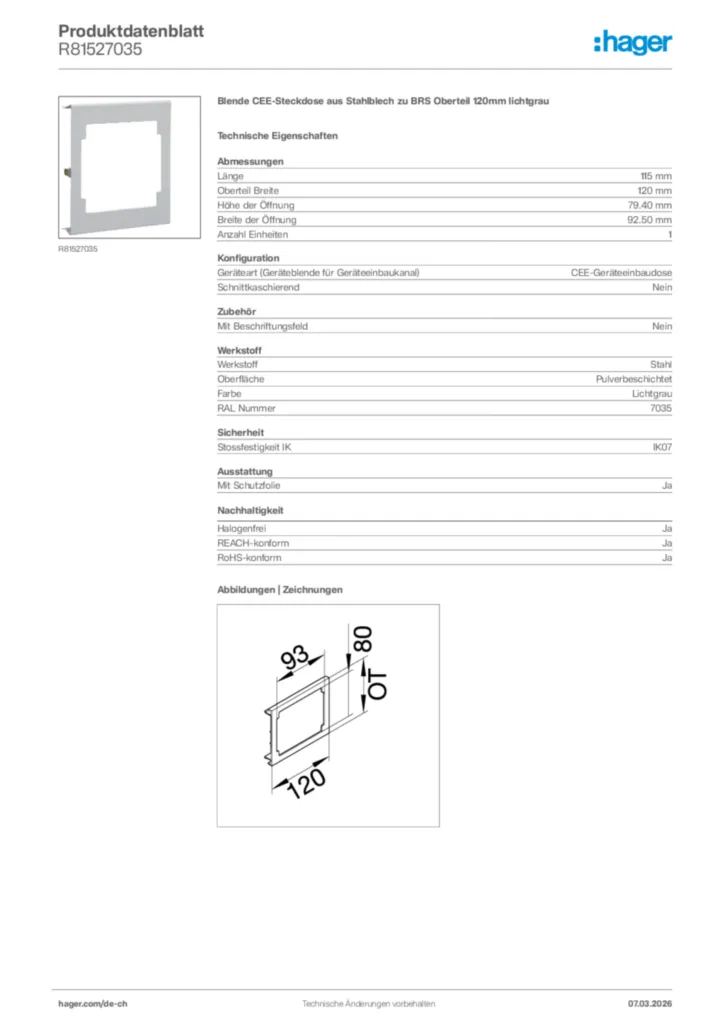 Bild Hager Produktdatenblatt R81527035 | Hager Schweiz