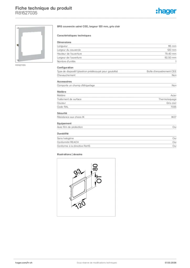Image Hager Fiche technique du produit R81527035 | Hager Suisse