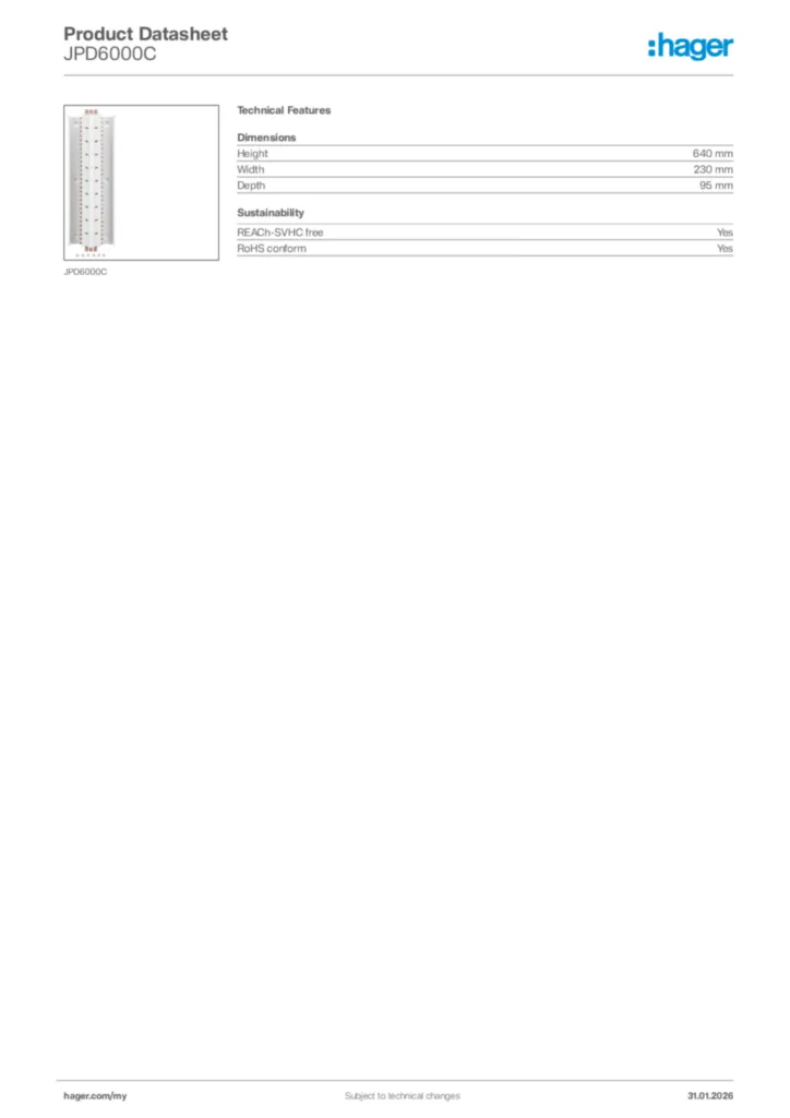 Image Hager Product data sheet JPD6000C  | Hager