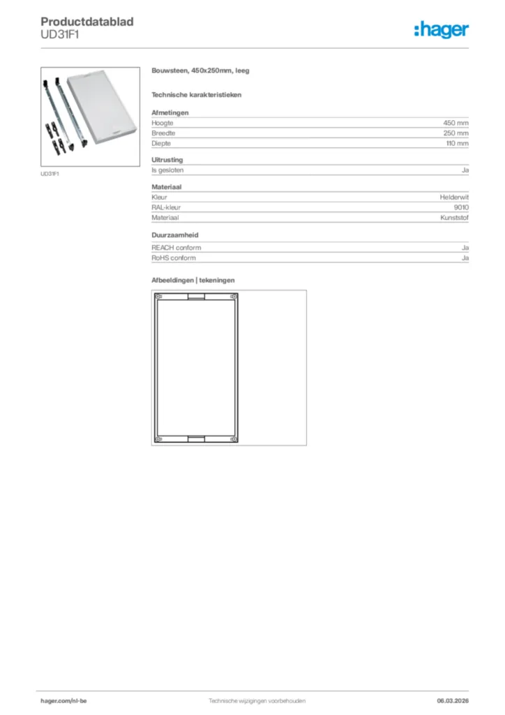 Afbeelding Hager Productdatablad UD31F1 | Hager Belgium