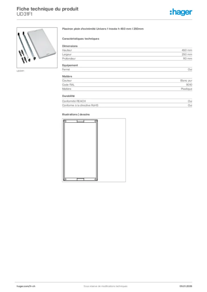 Image Hager Fiche technique du produit UD31F1 | Hager Suisse
