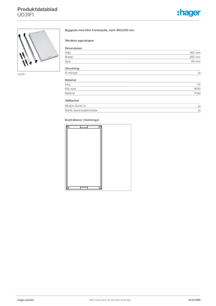Bild Hager Produktdatablad UD31F1 | Hager Sverige