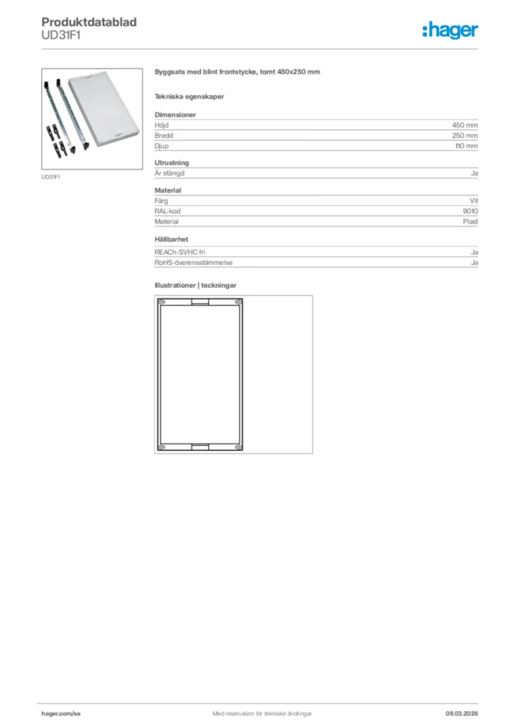 Bild Hager Produktdatablad UD31F1 | Hager Sverige