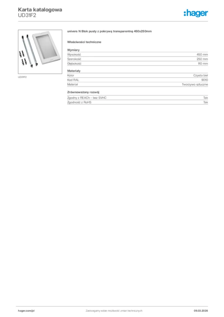 Zdjęcie Hager Karta katalogowa UD31F2 | Hager Polska
