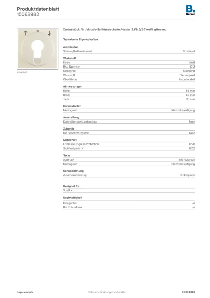 Bild Berker Produktdatenblatt 15068982 | Hager Deutschland