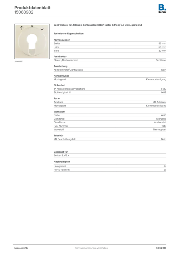 Bild Berker Produktdatenblatt 15068982 | Hager Deutschland