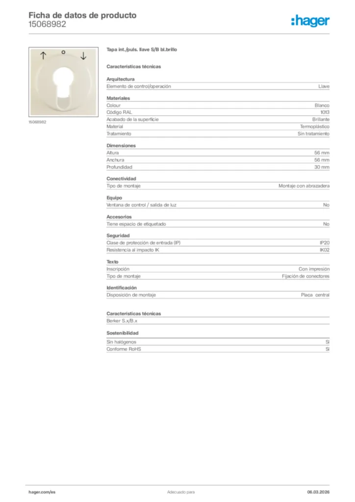 Imagen Hager Ficha de datos de producto 15068982 | Hager España