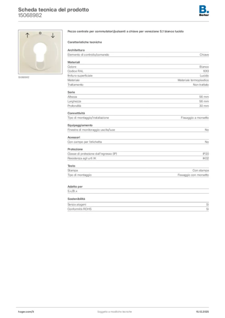 Immagine Berker Scheda tecnica del prodotto 15068982 | Hager Italia