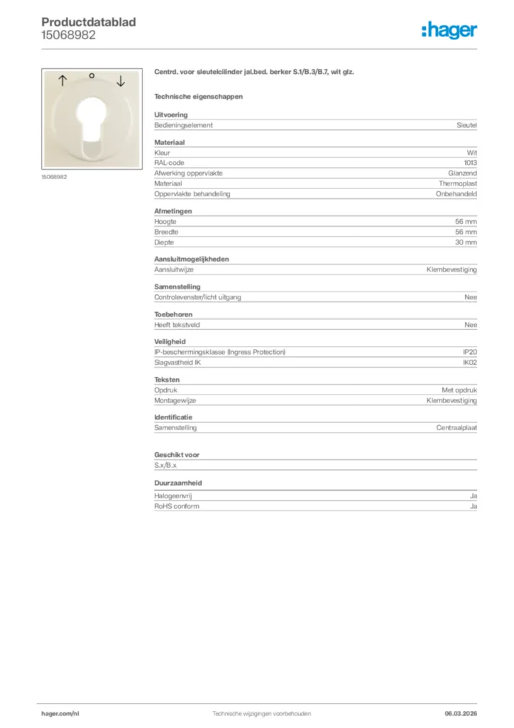 Afbeelding Hager Productdatablad 15068982 | Hager Nederland