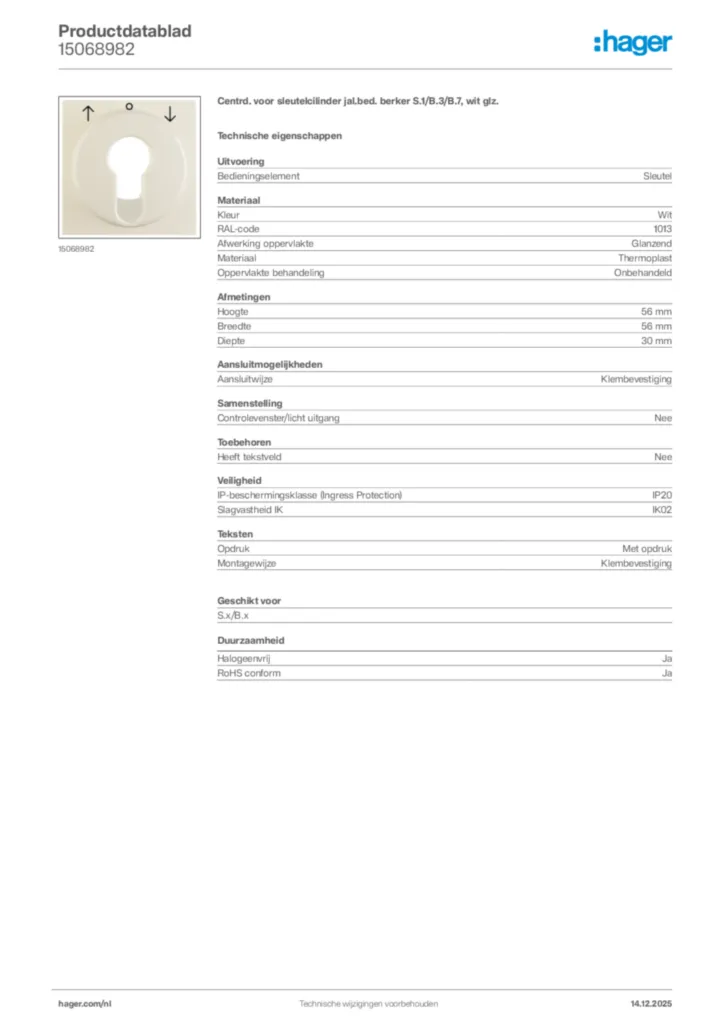 Afbeelding Hager Productdatablad 15068982 | Hager Nederland