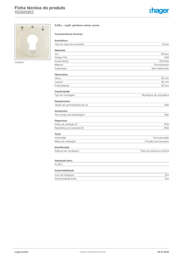 Imagem Hager Ficha técnica do produto 15068982 | Hager Portugal