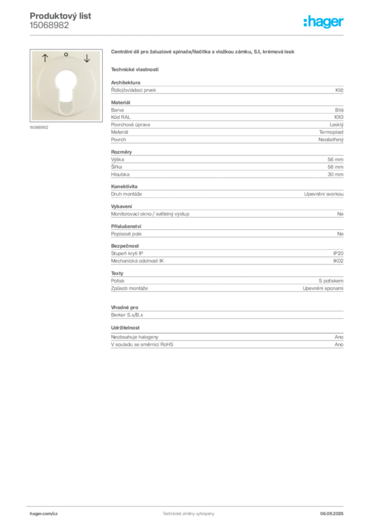 Obrázek Hager Produktový list 15068982 | Hager