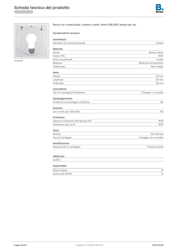 Immagine Berker Scheda tecnica del prodotto 15068989 | Hager Italia