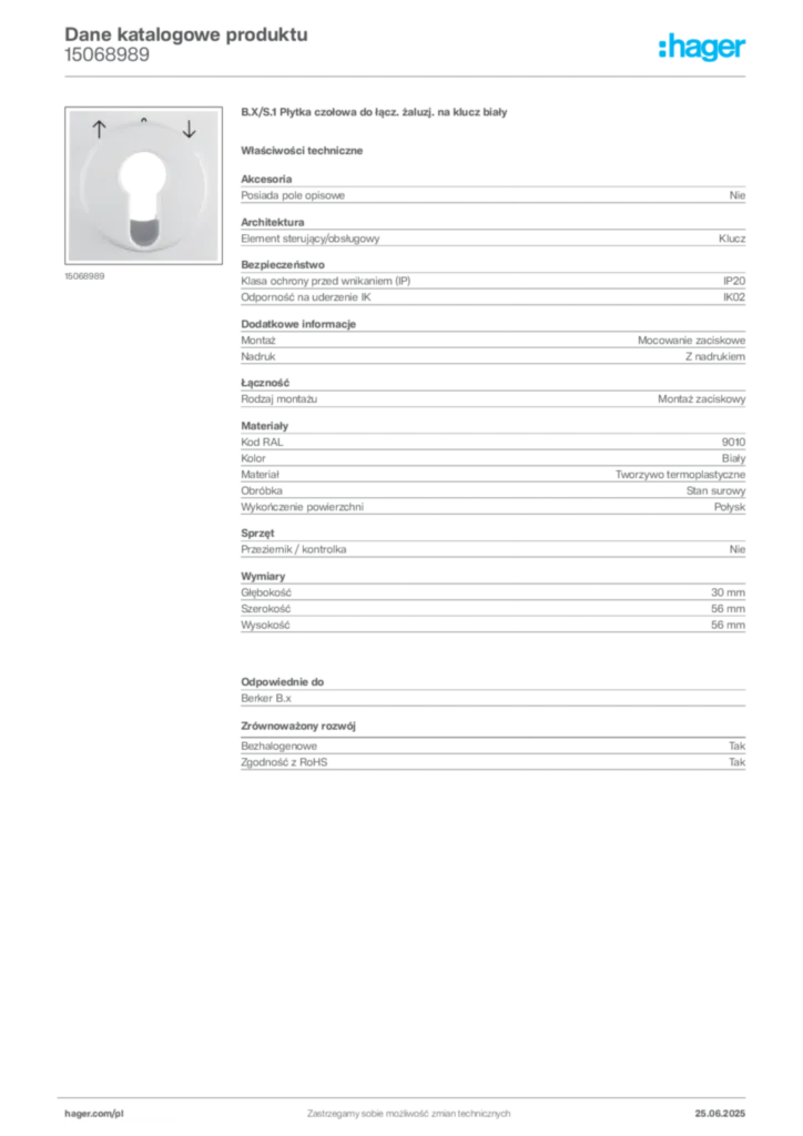 Zdjęcie Hager Karta katalogowa 15068989 | Hager Polska