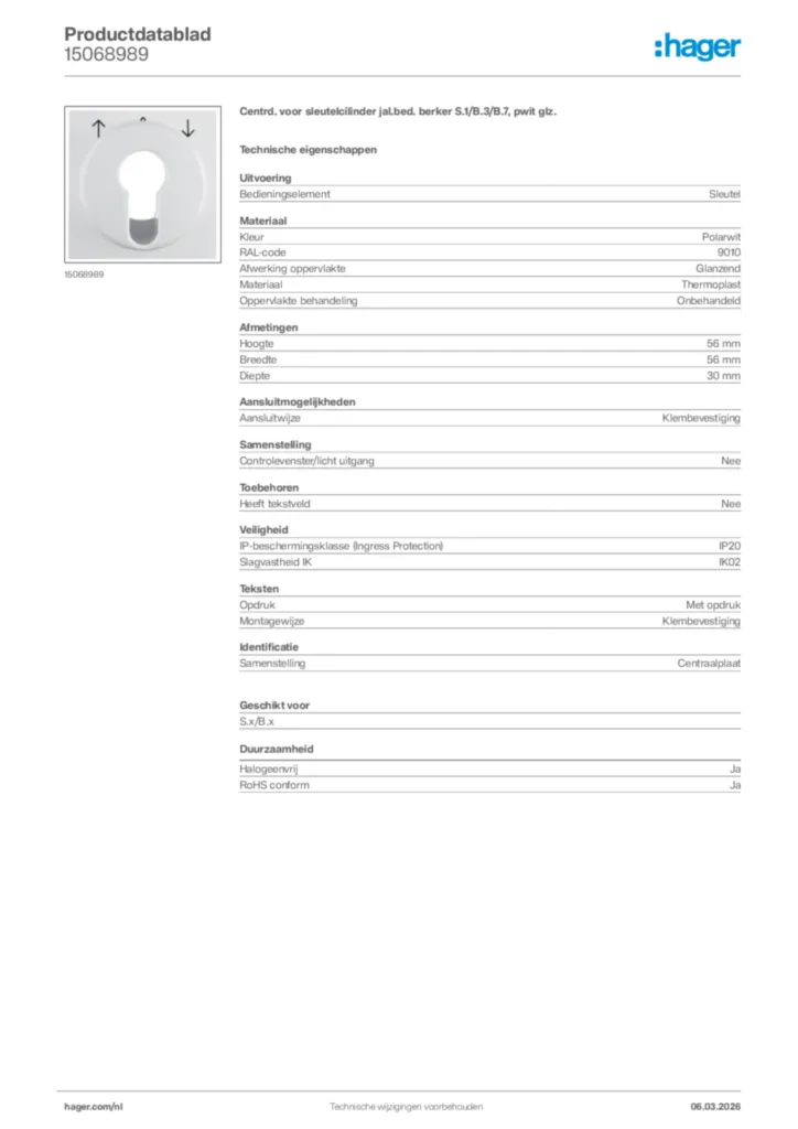 Afbeelding Hager Productdatablad 15068989 | Hager Nederland