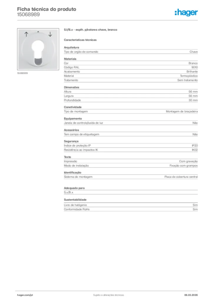 Imagem Hager Ficha técnica do produto 15068989 | Hager Portugal