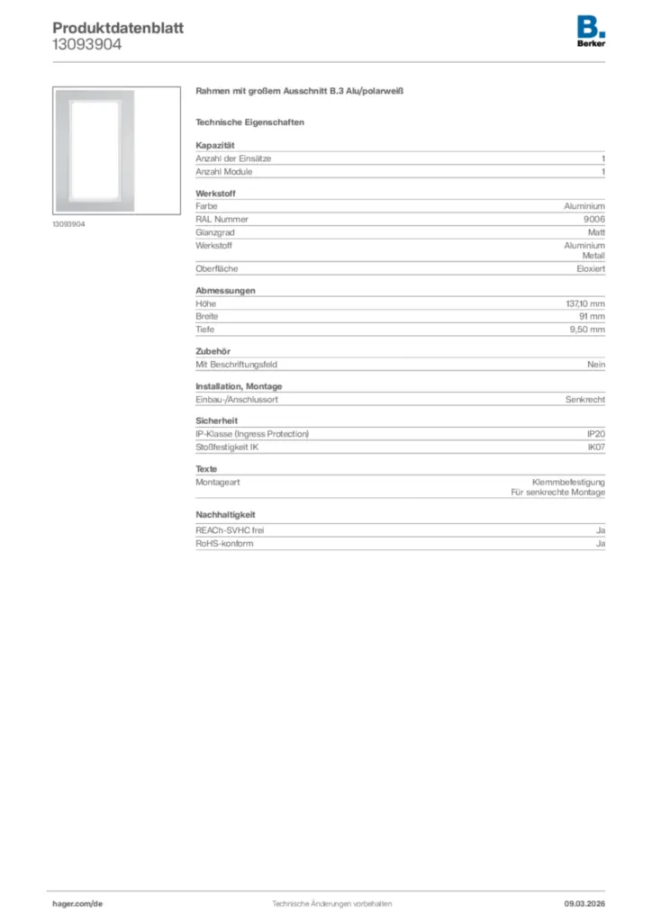 Bild Berker Produktdatenblatt 13093904 | Hager Deutschland