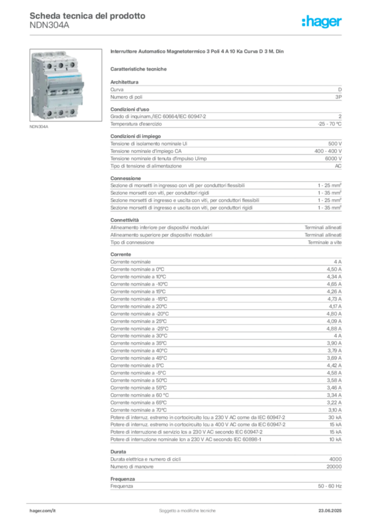 Immagine Hager Scheda tecnica del prodotto NDN304A | Hager Italia