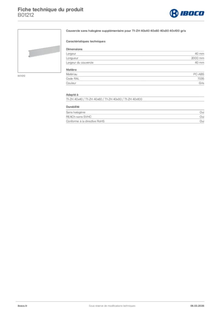 Image Iboco Fiche technique du produit B01212 | Hager France