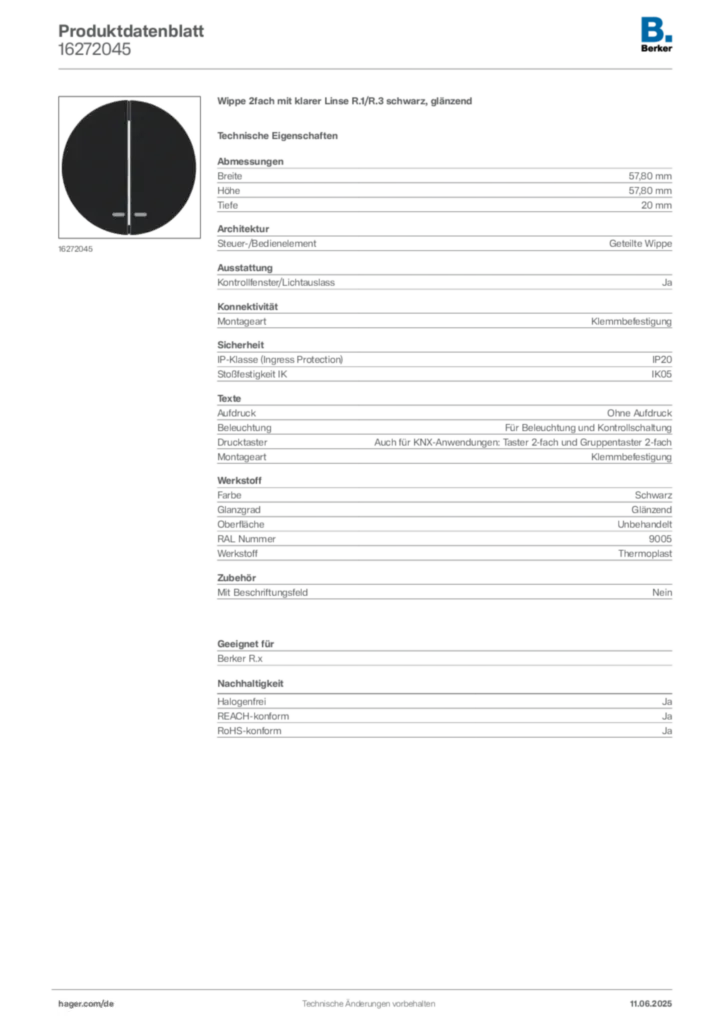 Berker Produktdatenblatt 16272045