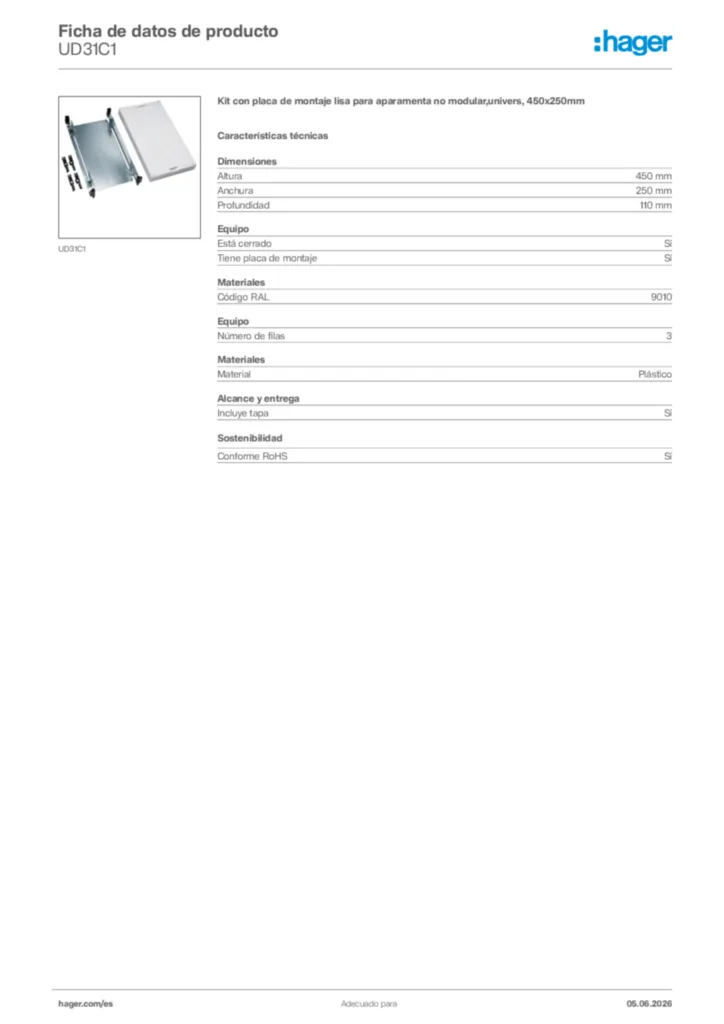 Imagen Hager Ficha de datos de producto UD31C1 | Hager España