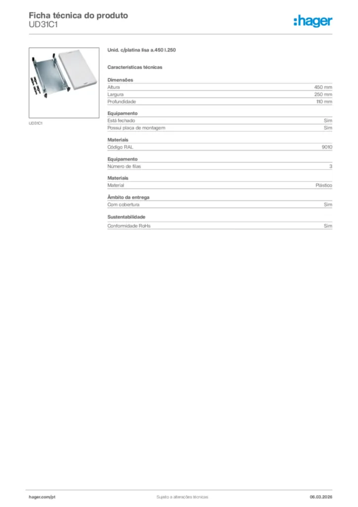 Imagem Hager Ficha técnica do produto UD31C1 | Hager Portugal
