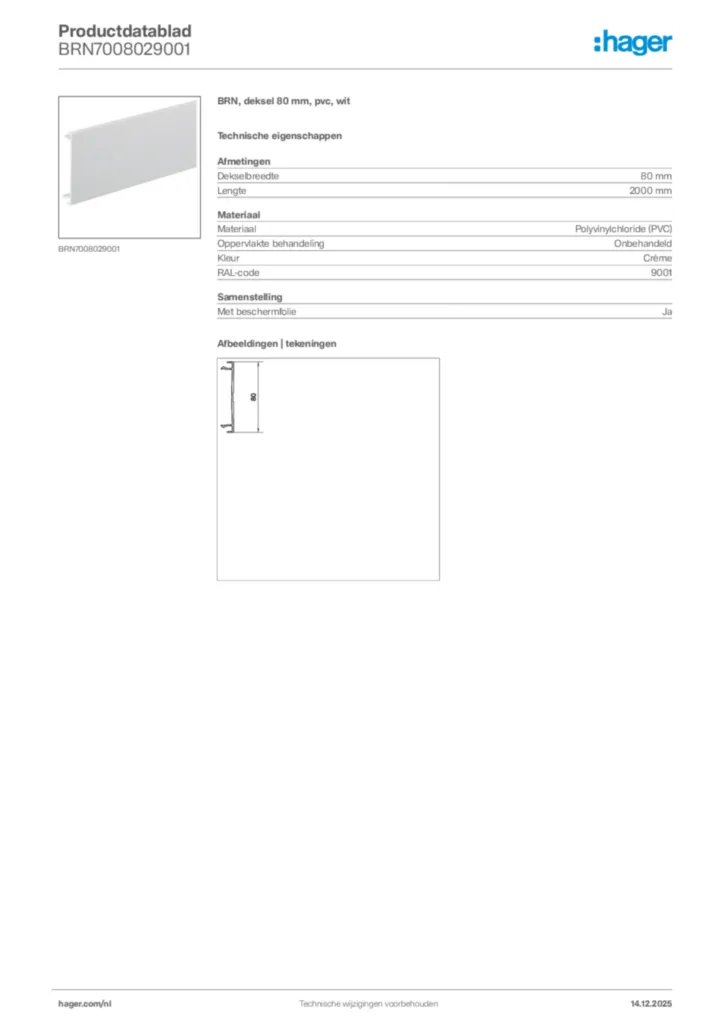 Afbeelding Hager Productdatablad BRN7008029001 | Hager Nederland