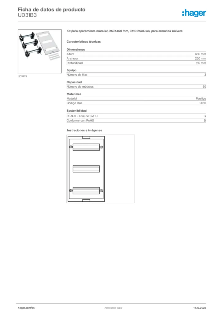 Imagen Hager Ficha de datos de producto UD31B3 | Hager España