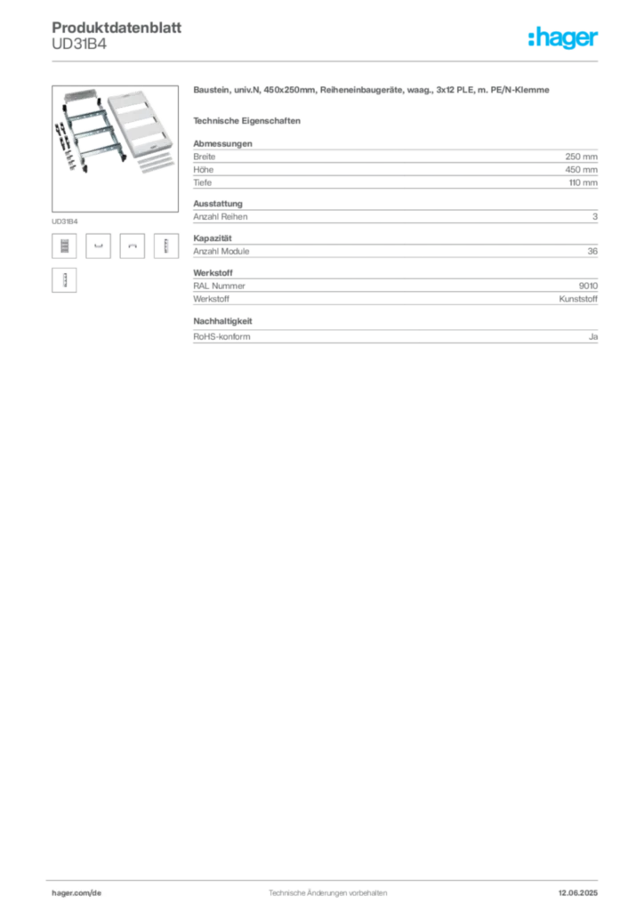 Hager Produktdatenblatt UD31B4