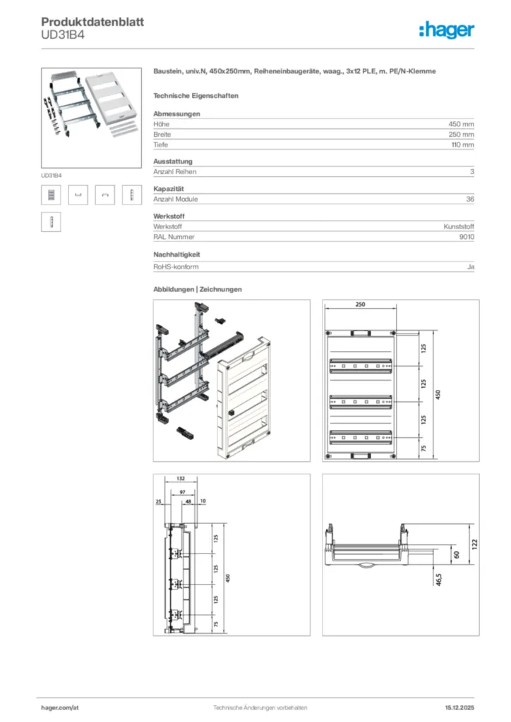 Bild Hager Produktdatenblatt UD31B4 | Hager Deutschland