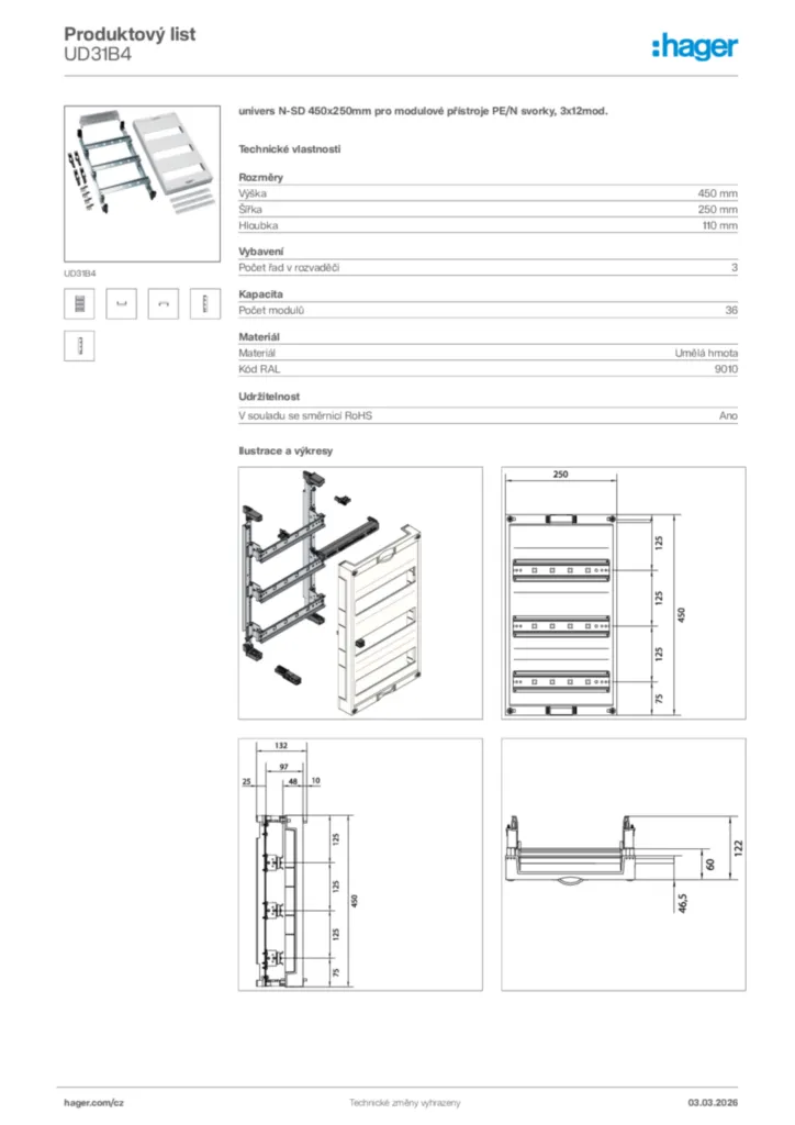Obrázek Hager Product data sheet UD31B4 | Hager