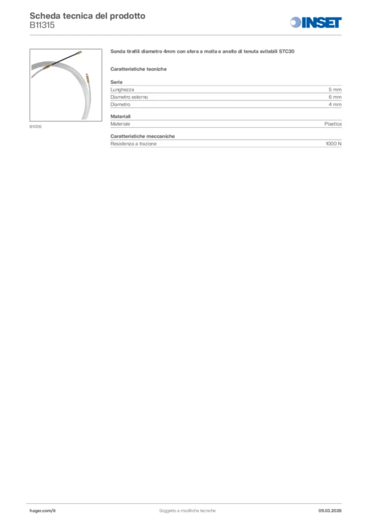 Immagine Inset Scheda tecnica del prodotto B11315 | Hager Italia