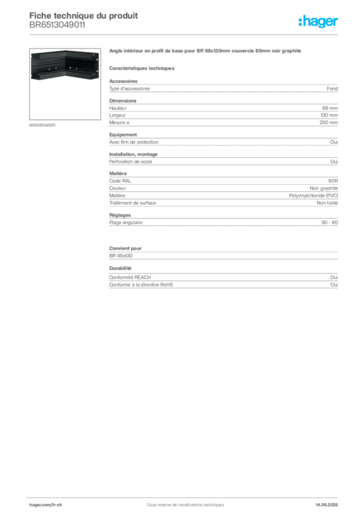 Image Hager Fiche technique du produit BR6513049011 | Hager Suisse