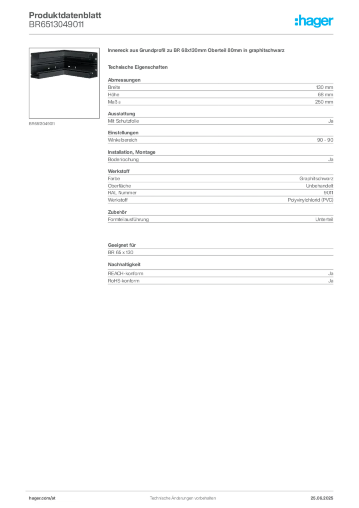 Bild Hager Produktdatenblatt BR6513049011 | Hager Deutschland
