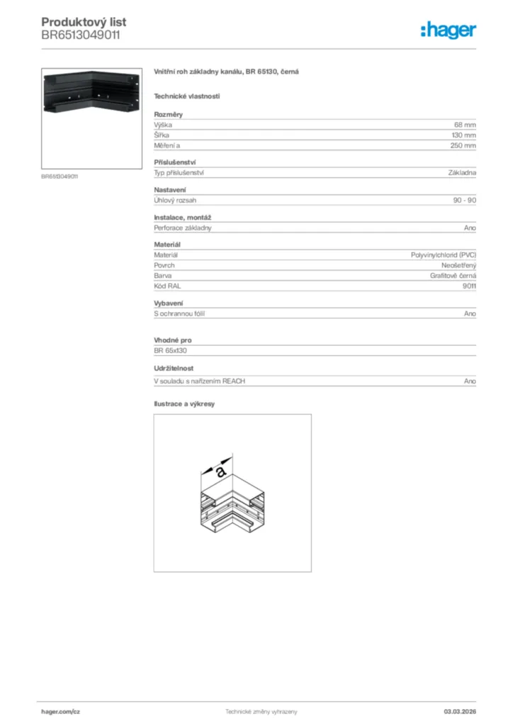 Obrázek Hager Product data sheet BR6513049011 | Hager
