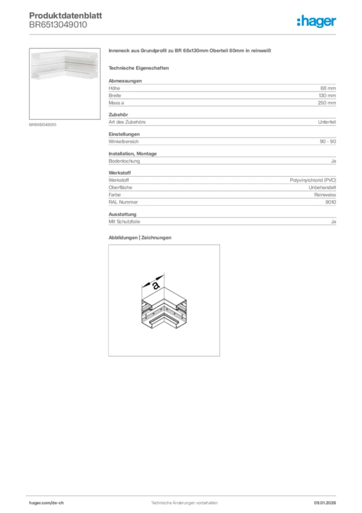 Bild Hager Produktdatenblatt BR6513049010 | Hager Schweiz