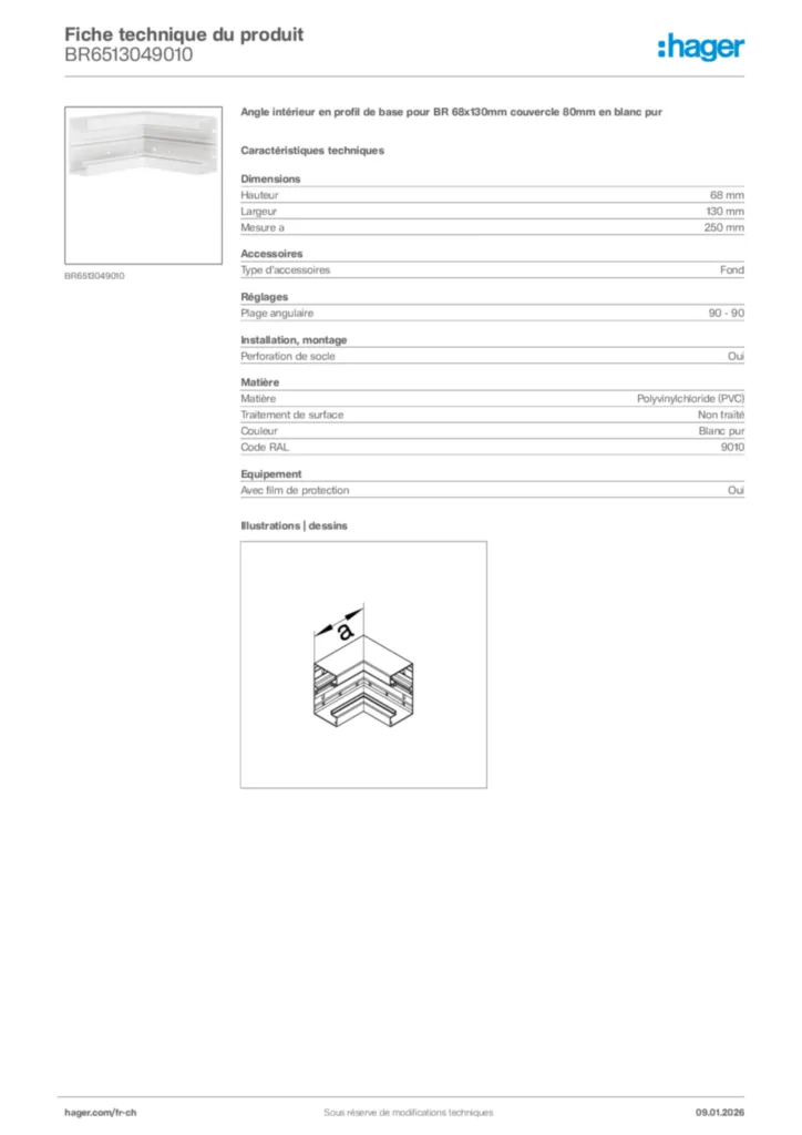 Image Hager Fiche technique du produit BR6513049010 | Hager Suisse