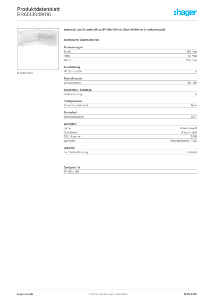 Bild Hager Produktdatenblatt BR6513049016 | Hager Deutschland