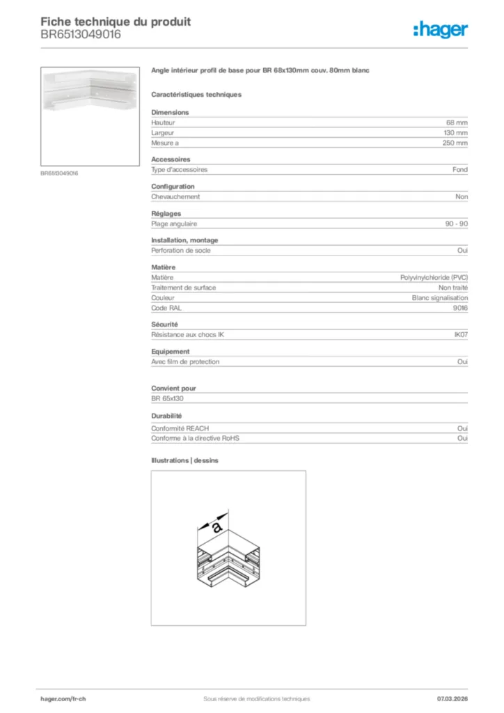 Image Hager Fiche technique du produit BR6513049016 | Hager Suisse