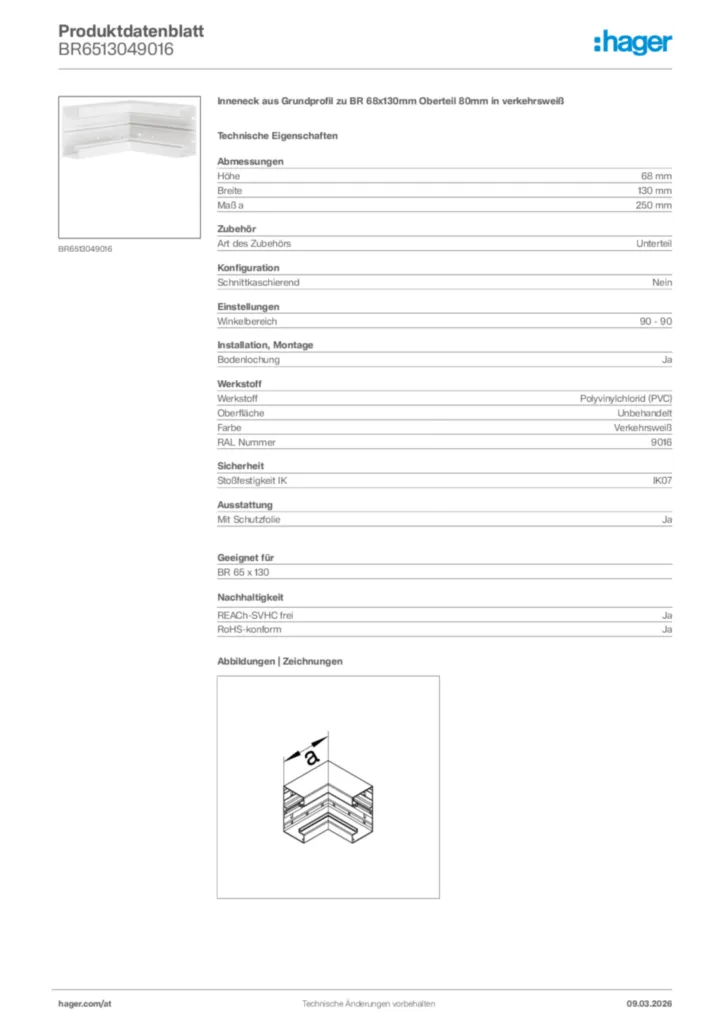 Bild Hager Produktdatenblatt BR6513049016 | Hager Deutschland