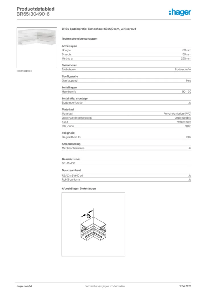 Afbeelding Hager Productdatablad BR6513049016 | Hager Nederland