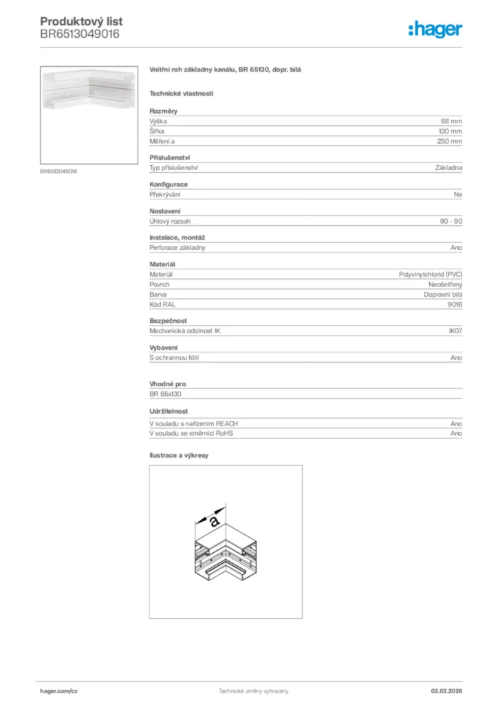 Obrázek Hager Product data sheet BR6513049016 | Hager