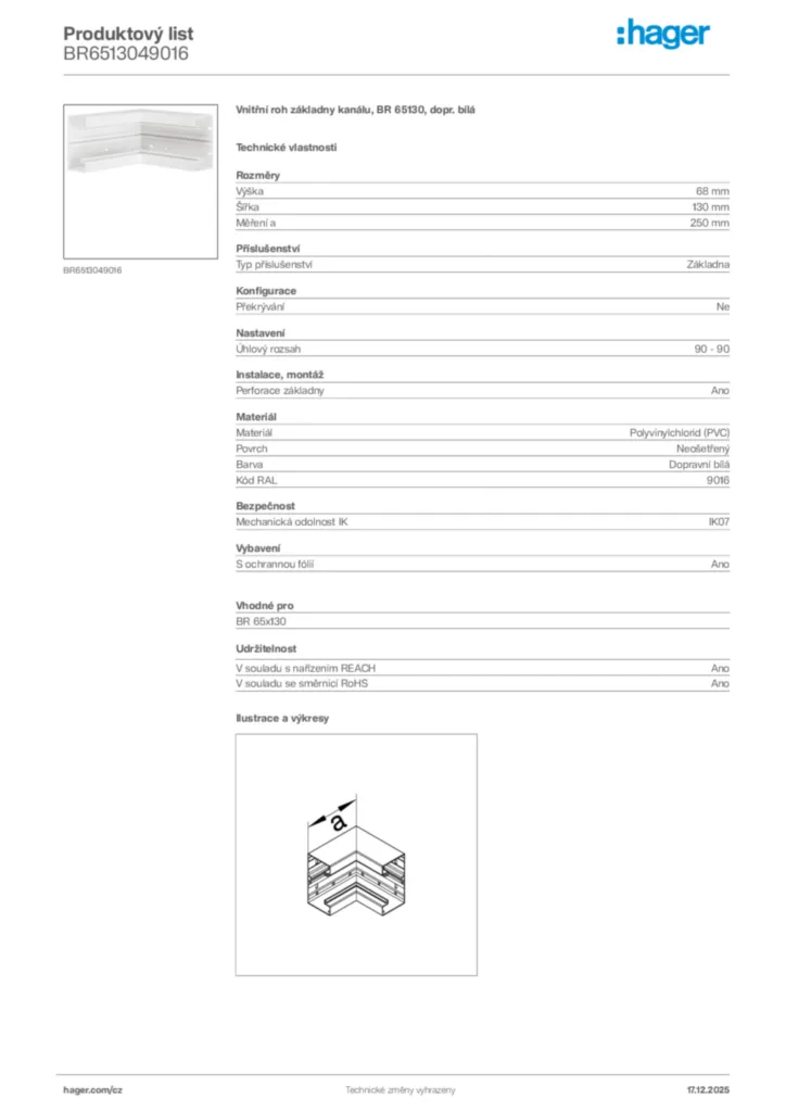 Obrázek Hager Produktový list BR6513049016 | Hager