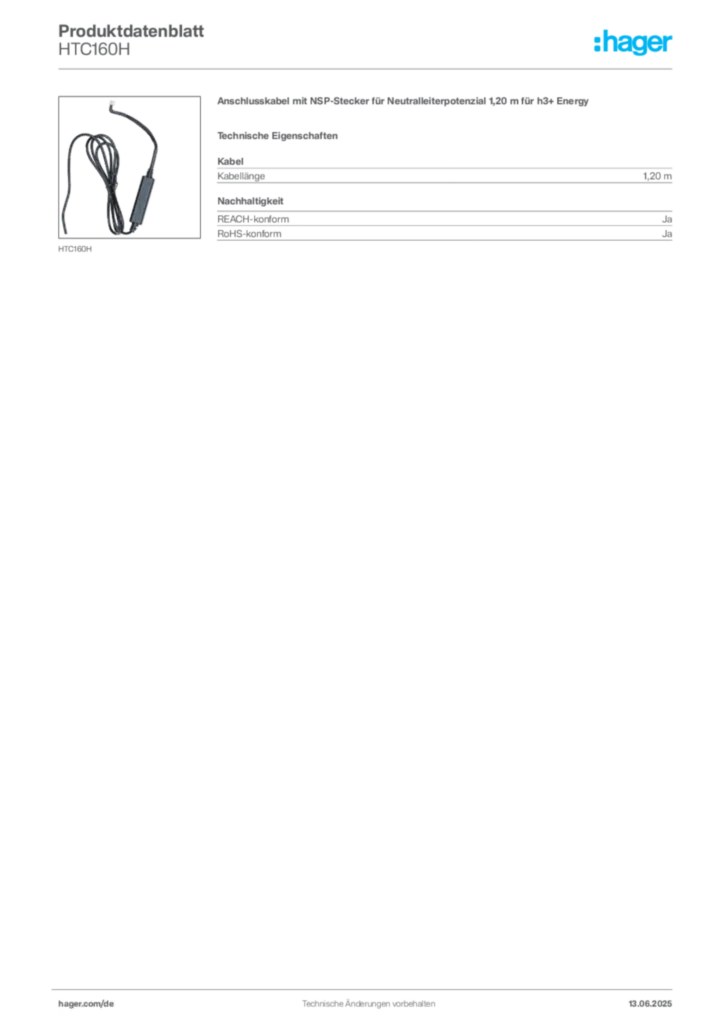 Bild Hager Produktdatenblatt HTC160H | Hager Deutschland