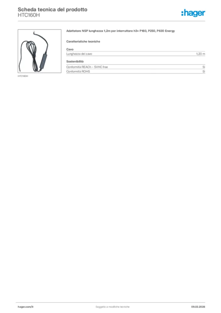 Immagine Hager Scheda tecnica del prodotto HTC160H | Hager Italia