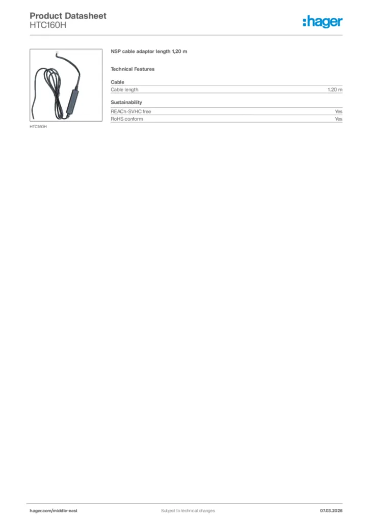 Image Hager Product data sheet HTC160H  | Hager